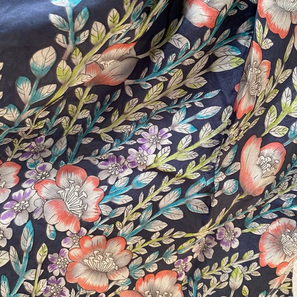 Johnny Was Dress 100% Silk Floral Mini Navy Blue XS - Picture 8 of 16